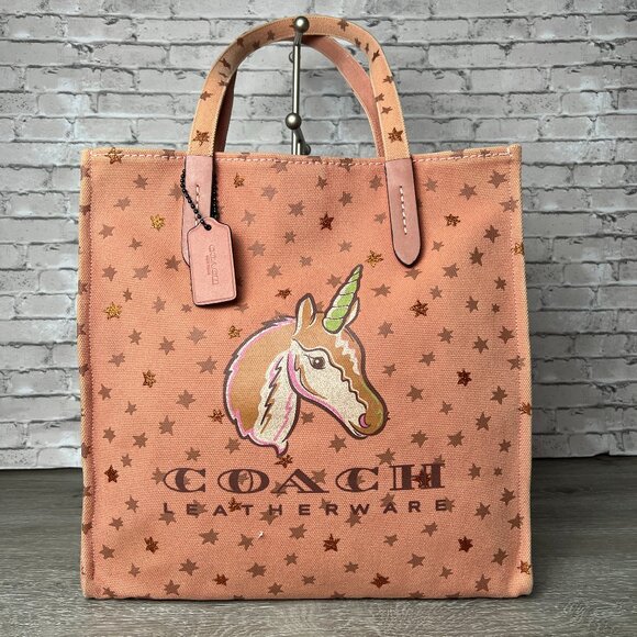 Coach Handbags - Rare Coach Unicorn Stars Pink Canvas Tote Purse Bag Rare